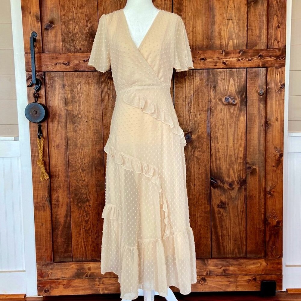 Cottage Core Butter Yellow Tiered Ruffle Skirt Maxi Dress Sz S
